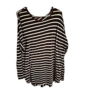 Tbh 2x Gray and White Striped Long Sleeve Stretchy Soft Tee